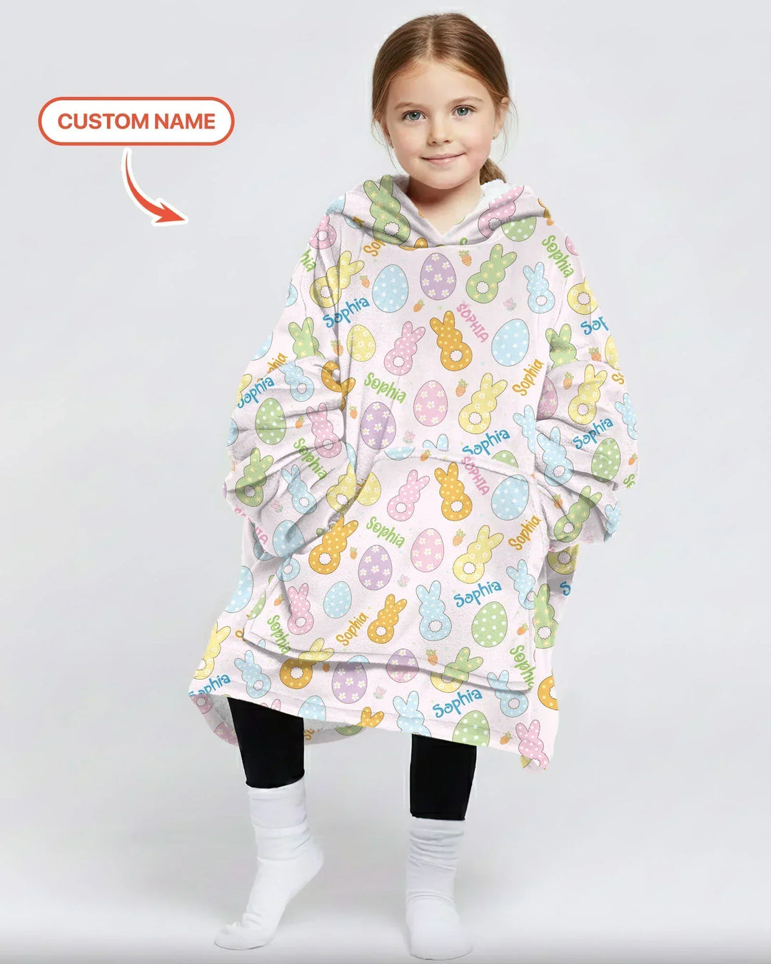 Custom Name Spring Pastel Easter Bamboo Blanket Hoodie