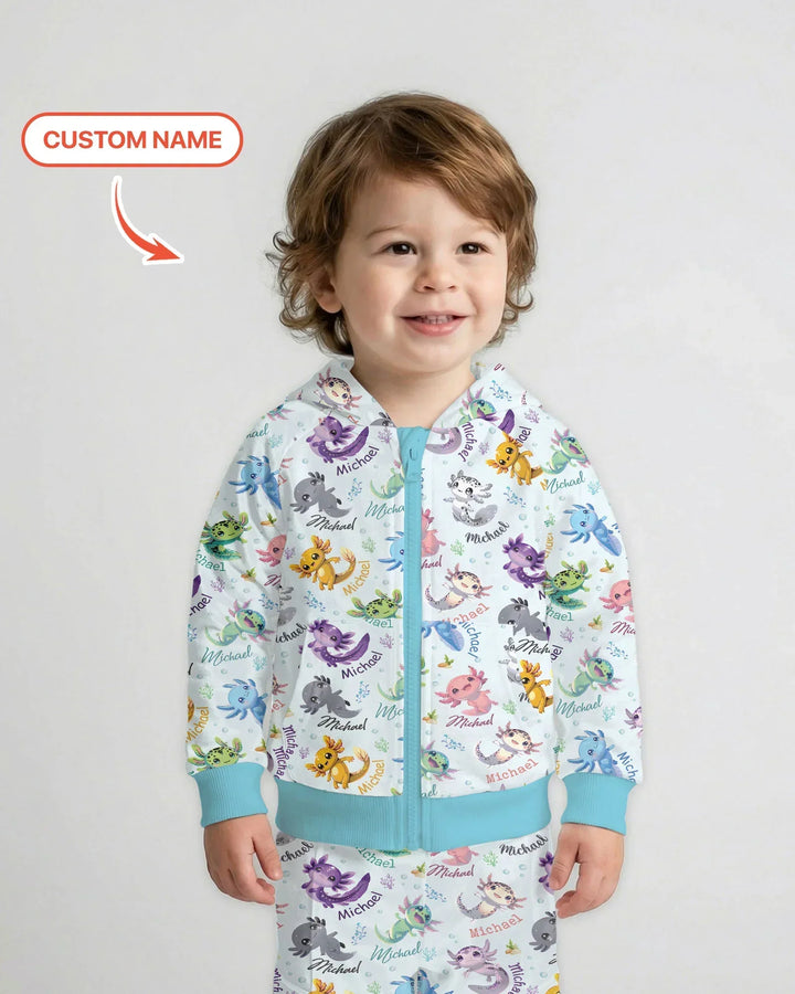 I Love You Axolotl Custom Name Bamboo Zip Hoodie