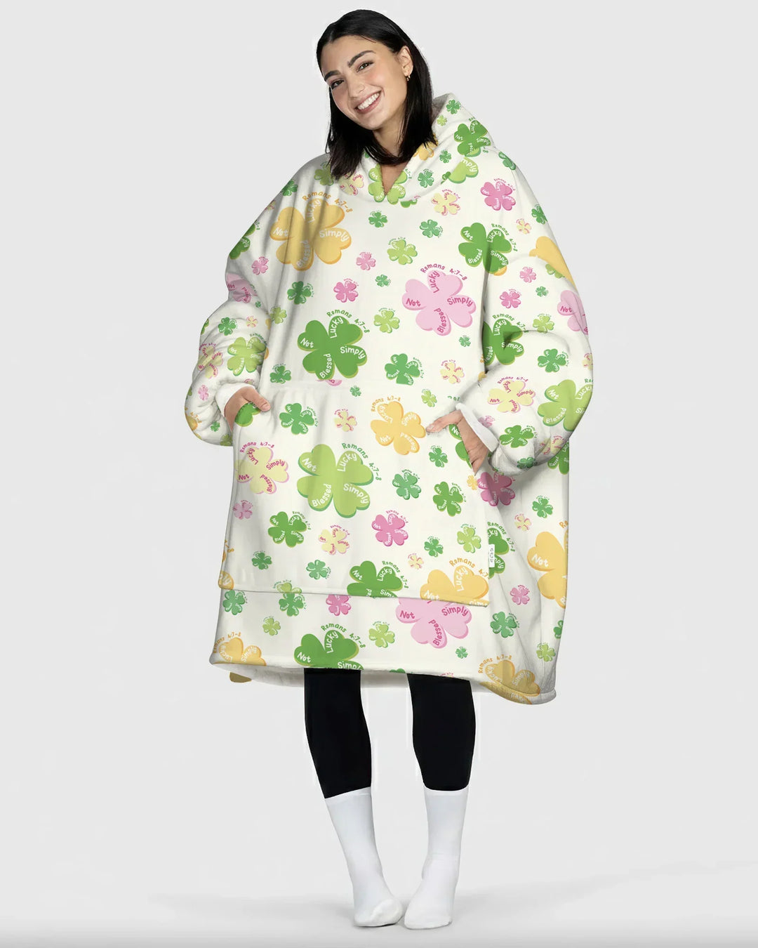 Shamrocks Print St. Patrick's Day Wearable Bamboo Blanket Hoodie