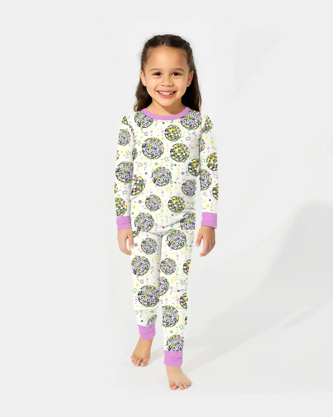 Mardi Gras Disco Ball Bamboo Two Piece Long Sleeve Pajama Set