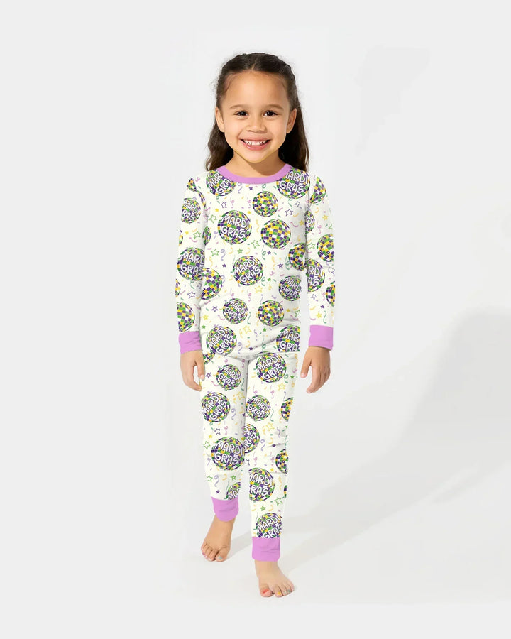 Mardi Gras Disco Ball Bamboo Two Piece Long Sleeve Pajama Set