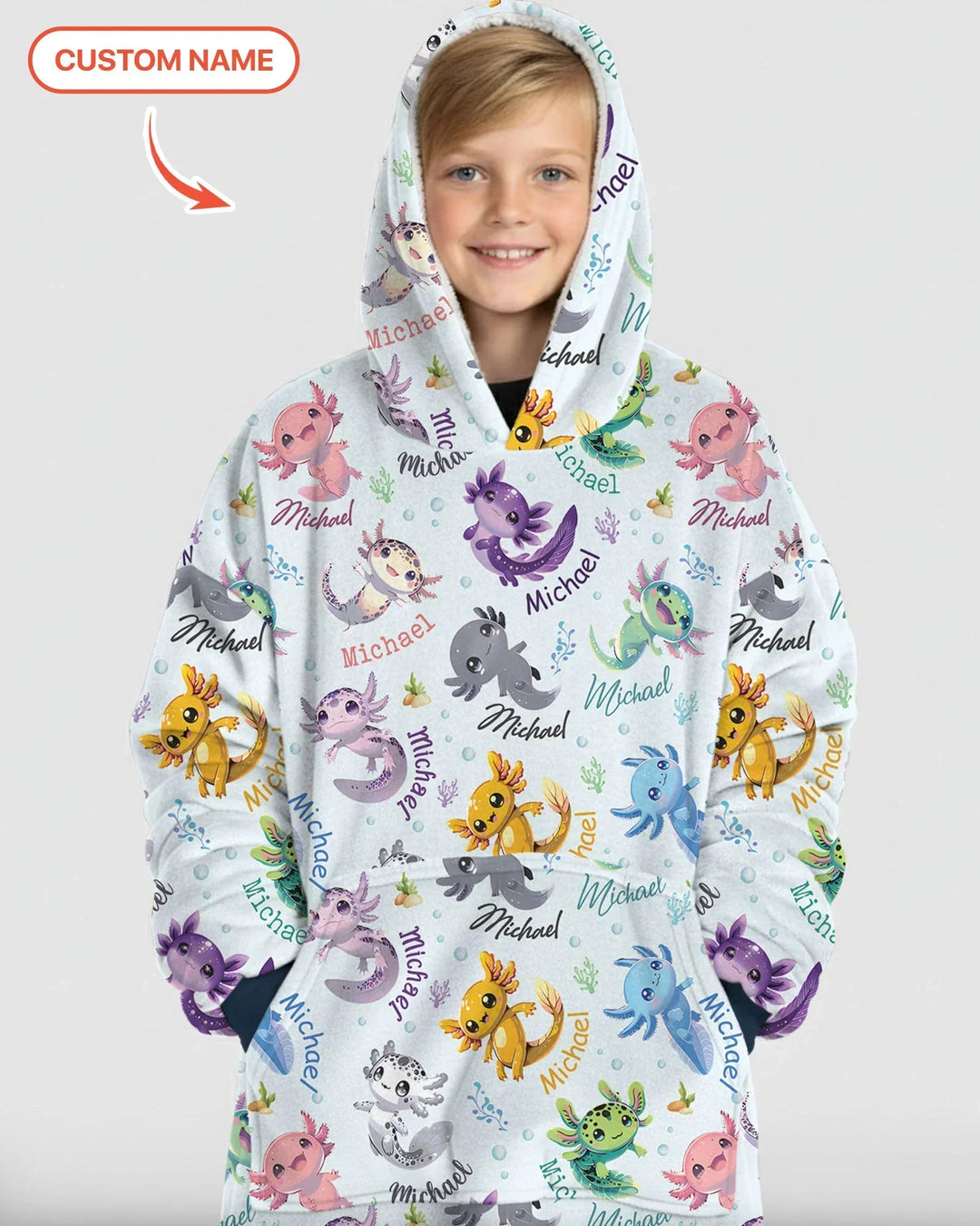 I Love You Axolotl Custom Name Bamboo Blanket Hoodie