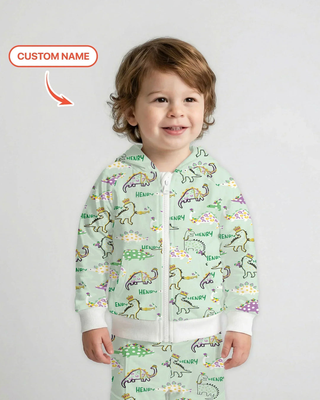 Custom Name Mardi Gras Saurus Bamboo Zip Hoodie