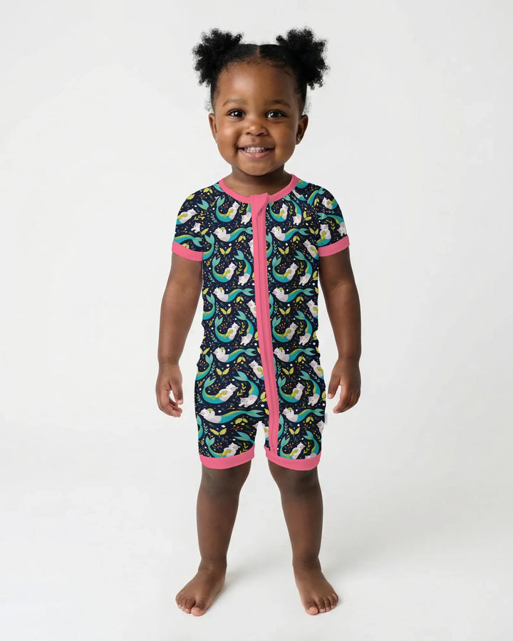 Midnight Mermaid Cats Bamboo Shorty Zippy