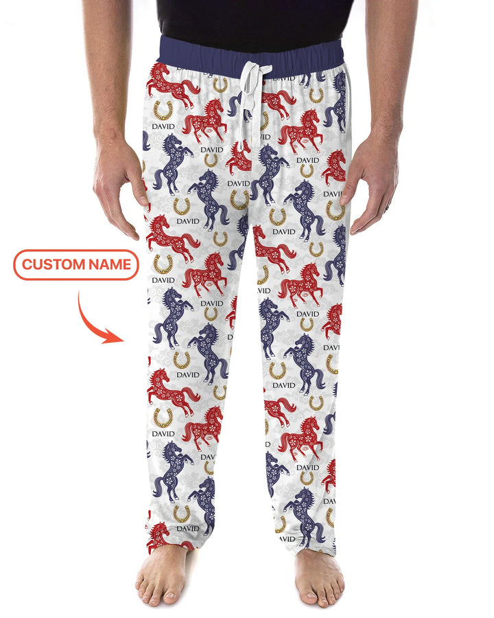 Custom Name Chinoiserie Horses Bamboo Men's Pajama Set