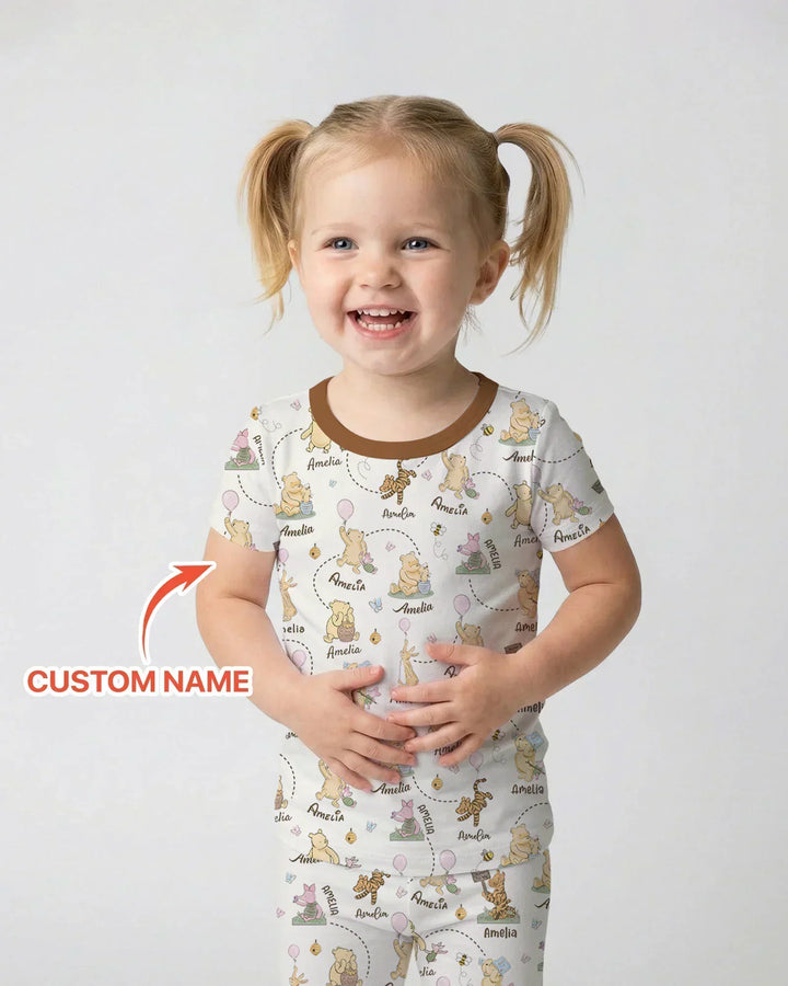 Once Upon A Bear Custom Name Bamboo Two Piece Short Sleeve Pajama Set