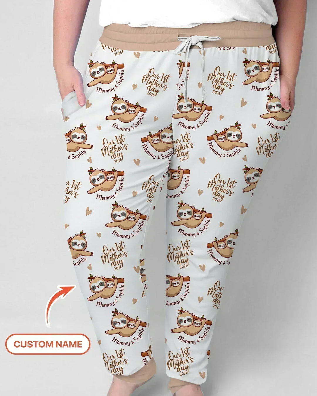 Custom Name Mama & Baby Sloth – Our First Mother’s Day 2026 Bamboo Women Pajama Set