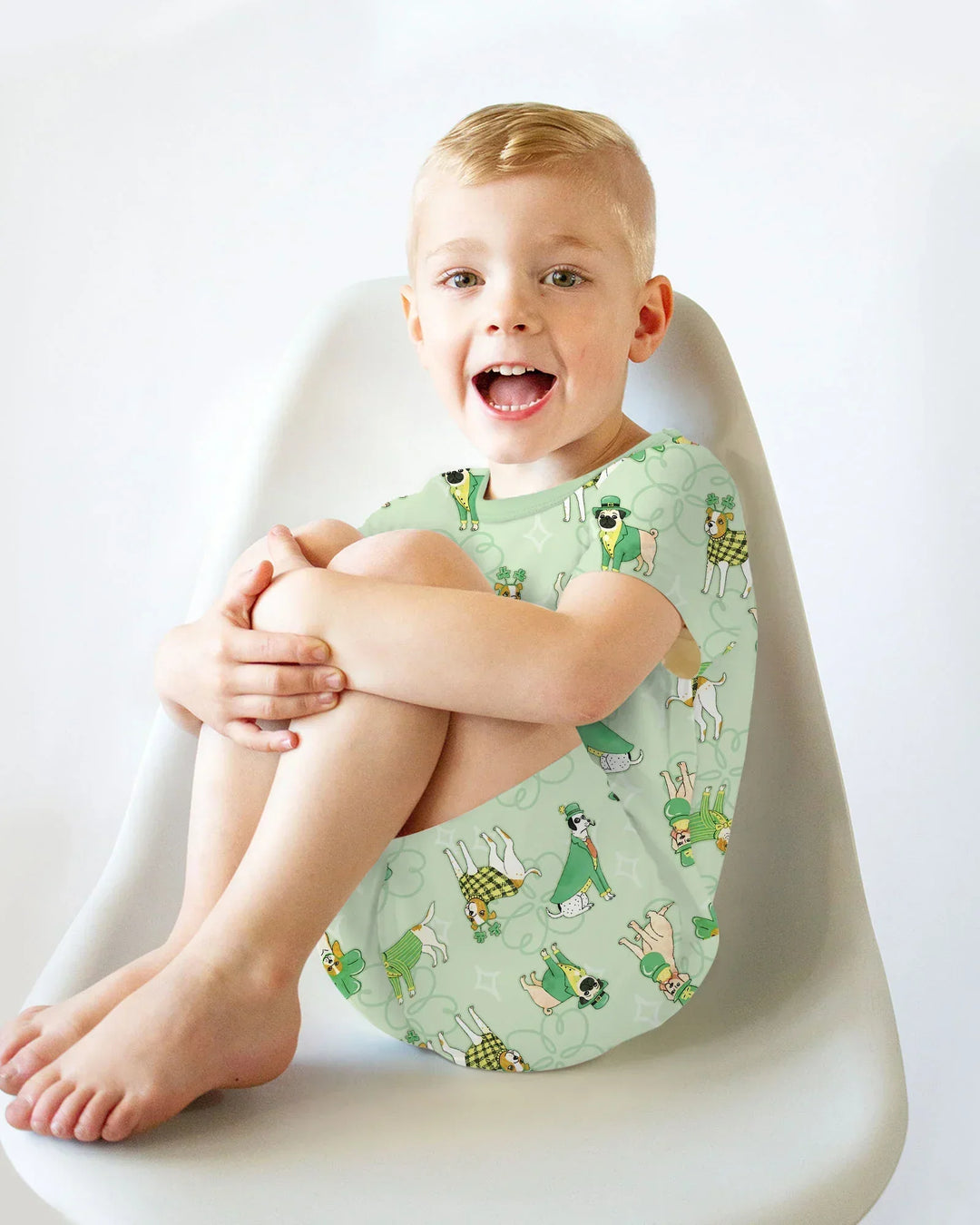 St. Patrick's Day Puppies Bamboo Two Piece Short Sleeve Shorts Pajama Set