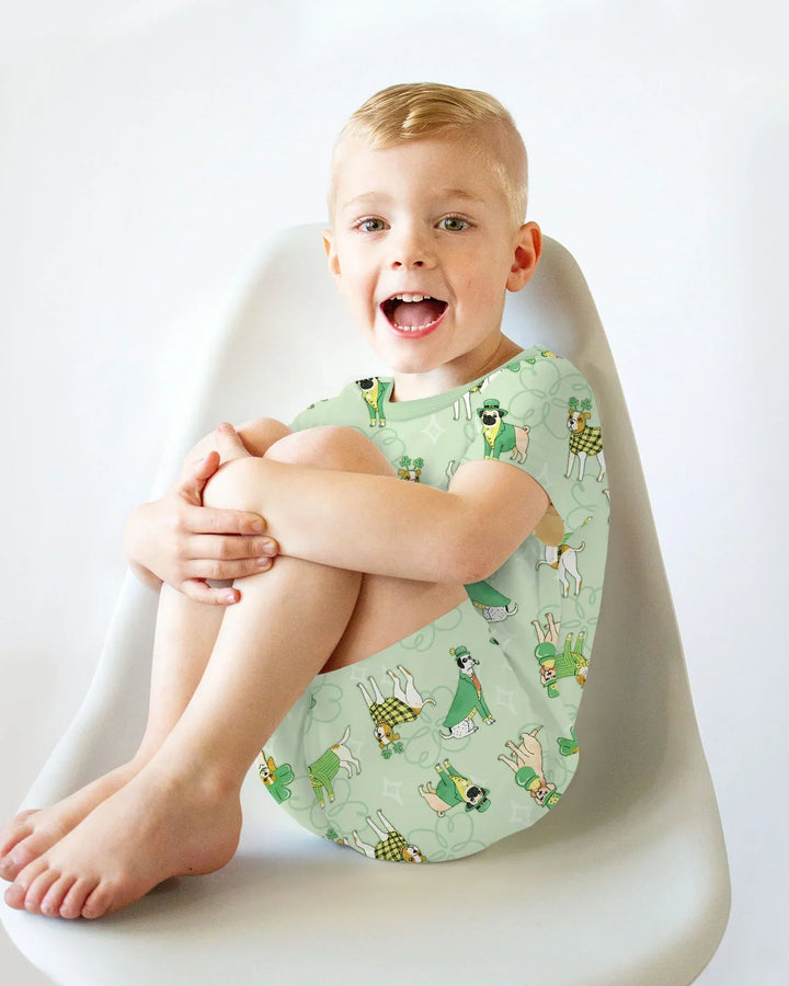 St. Patrick's Day Puppies Bamboo Two Piece Short Sleeve Shorts Pajama Set