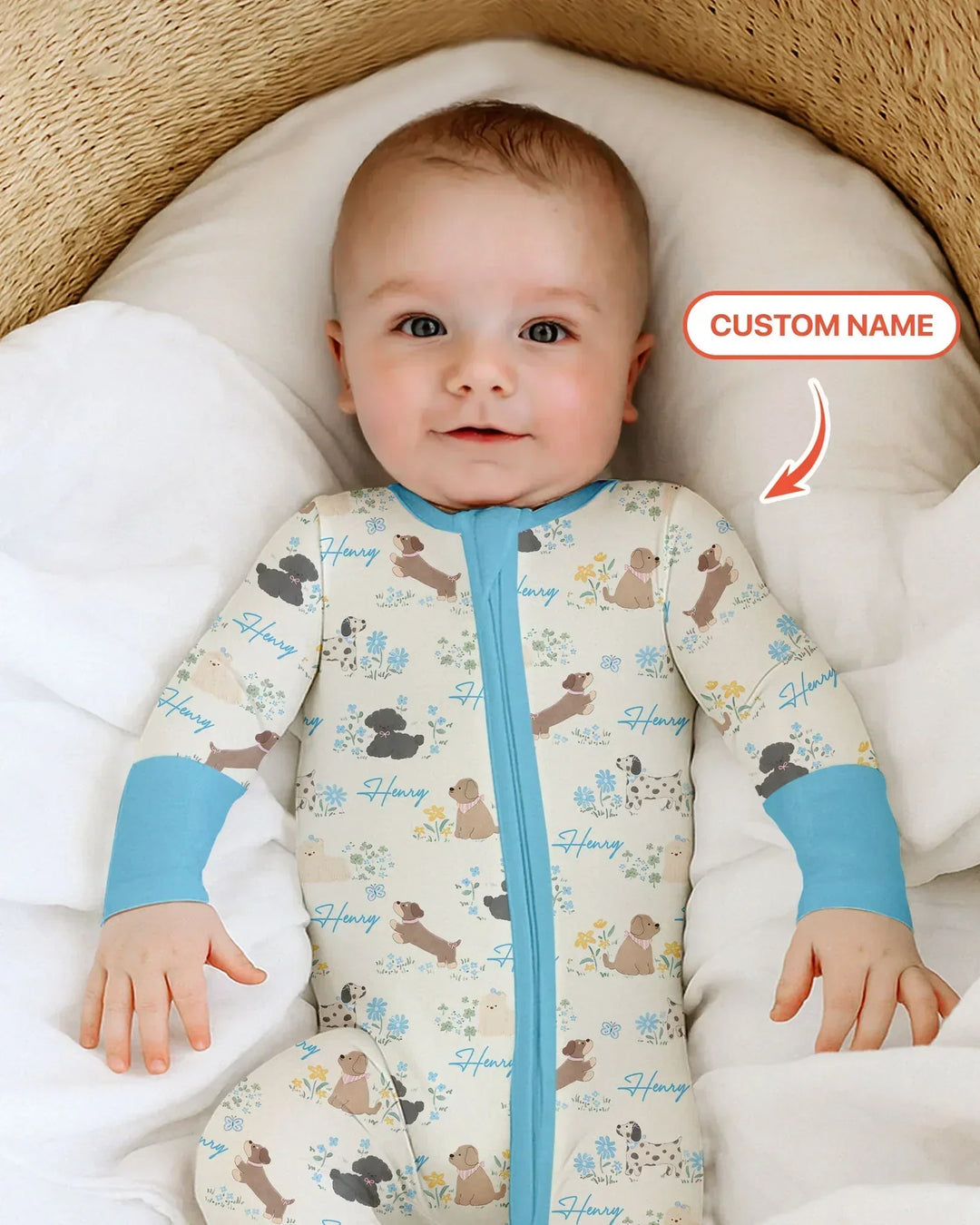 Custom Name Flower Dogs Bamboo Convertible Zippy