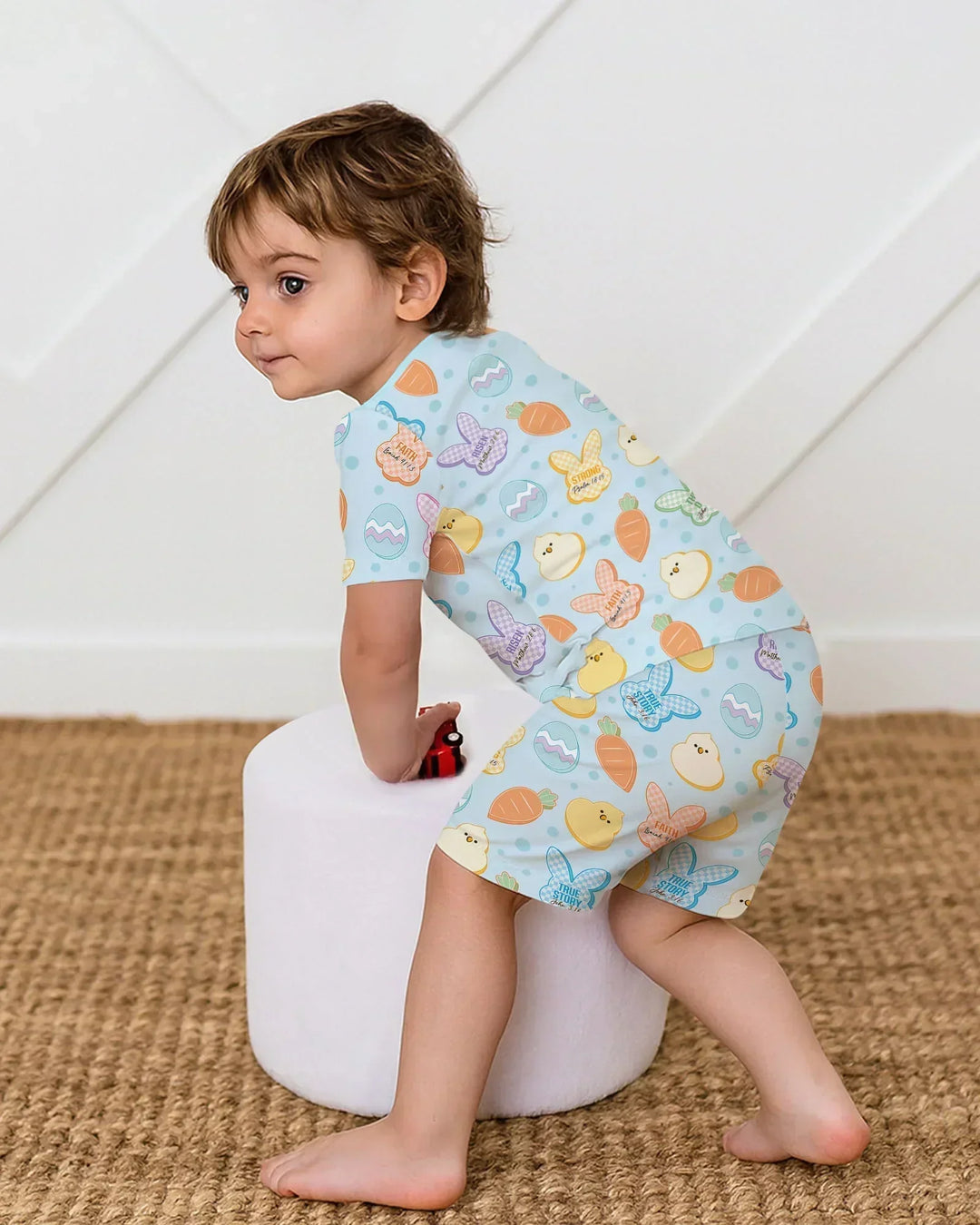 Easter Christian Bunny Bamboo Two Piece Short Sleeve Shorts Pajama Set