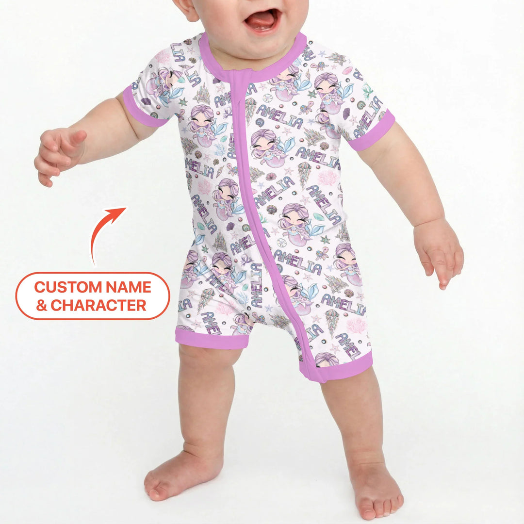 Custom Name Doodle Little Mermaid Bamboo Shorty Zippy