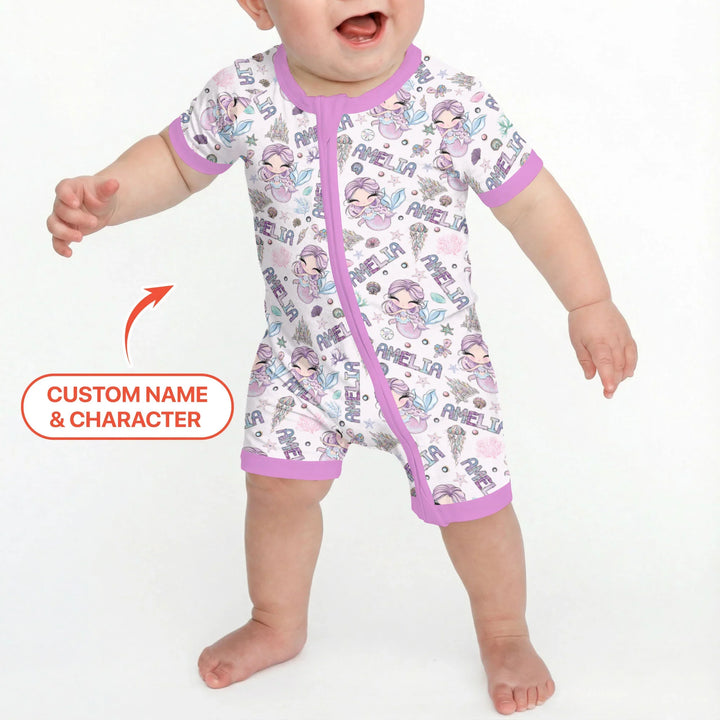 Custom Name Doodle Little Mermaid Bamboo Shorty Zippy