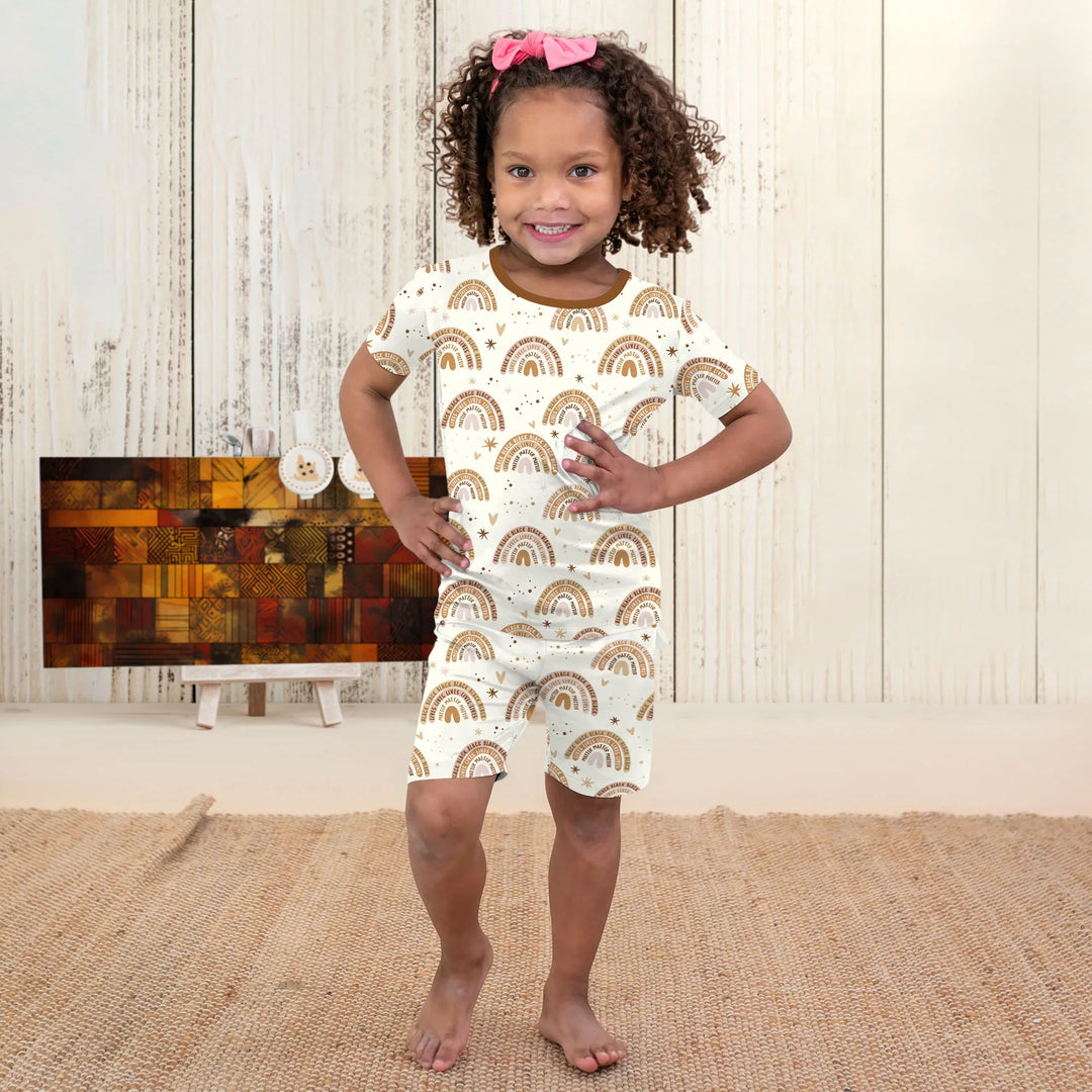 Back Lives Matter Rainbow Bamboo Two Piece Short Sleeve Shorts Pajama Set