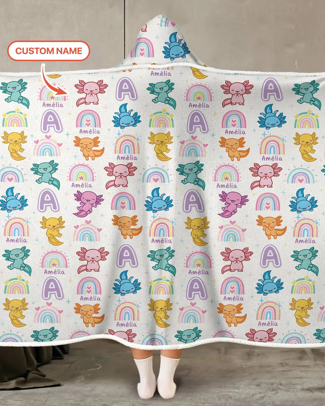 Axololt Custom Name Bamboo Wearable Hooded Blanket