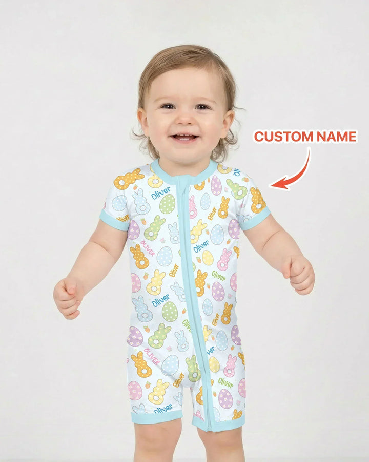 Custom Name Spring Pastel Easter Bamboo Shorty Zippy