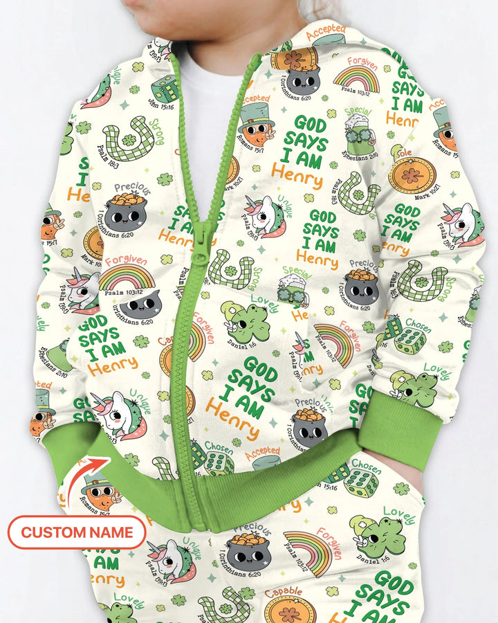 Personalized God Says I Am St. Patrick's Day Family Matching Bamboo Zip Hoodie