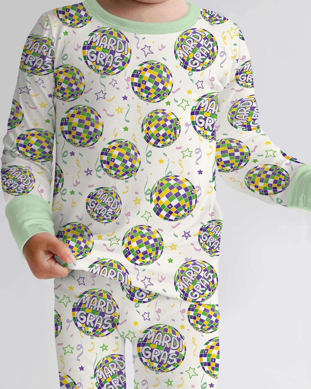 Mardi Gras Disco Ball Bamboo Two Piece Long Sleeve Pajama Set