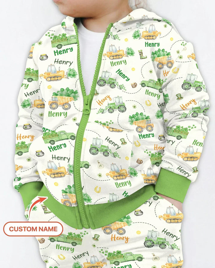 Construction St. Patrick's Day Custom Name Day Bamboo Zip Hoodie
