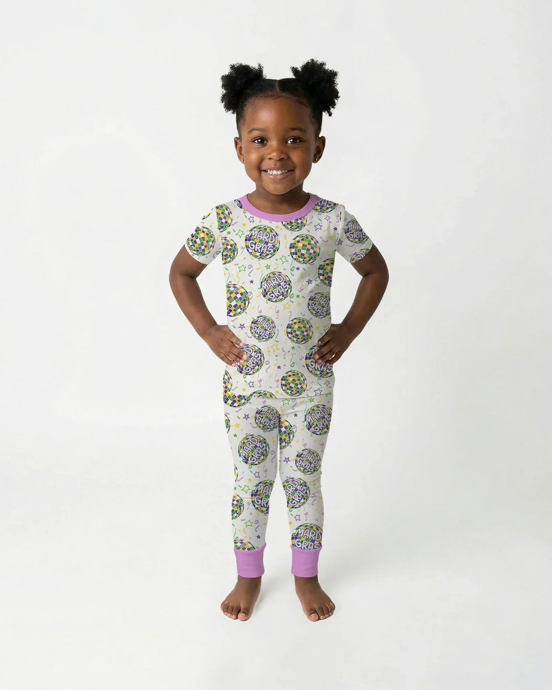Mardi Gras Disco Ball Bamboo Two Piece Short Sleeve Pajama Set