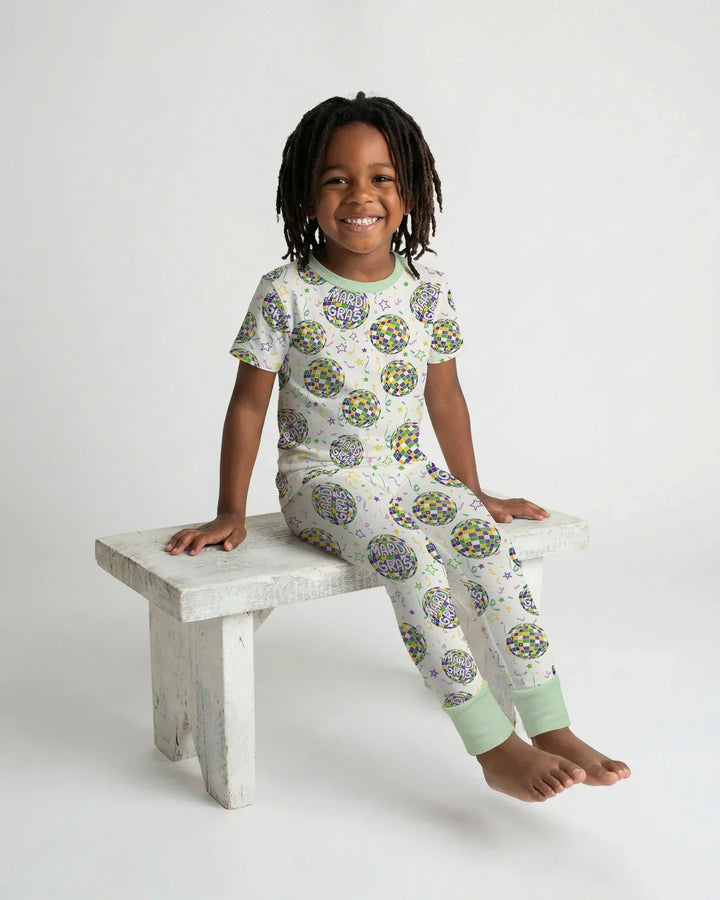 Mardi Gras Disco Ball Bamboo Two Piece Short Sleeve Pajama Set