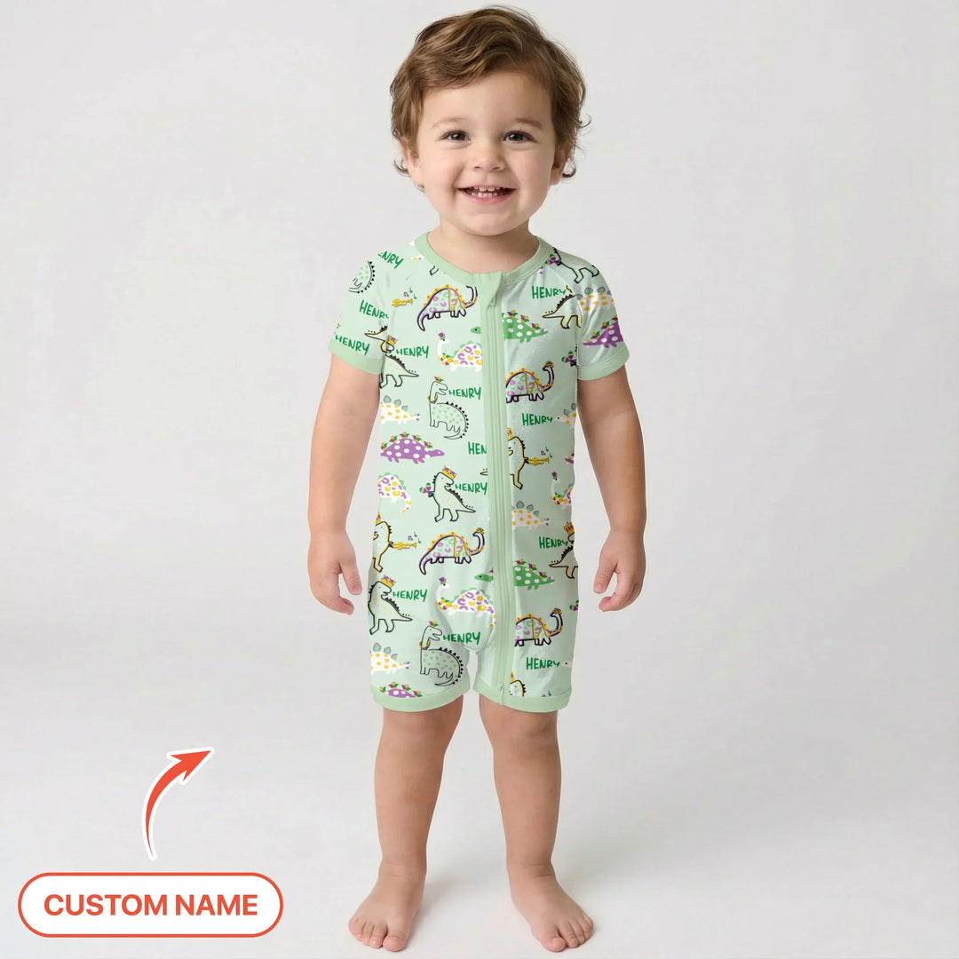 Custom Name Mardi Gras Saurus Bamboo Shorty Zippy