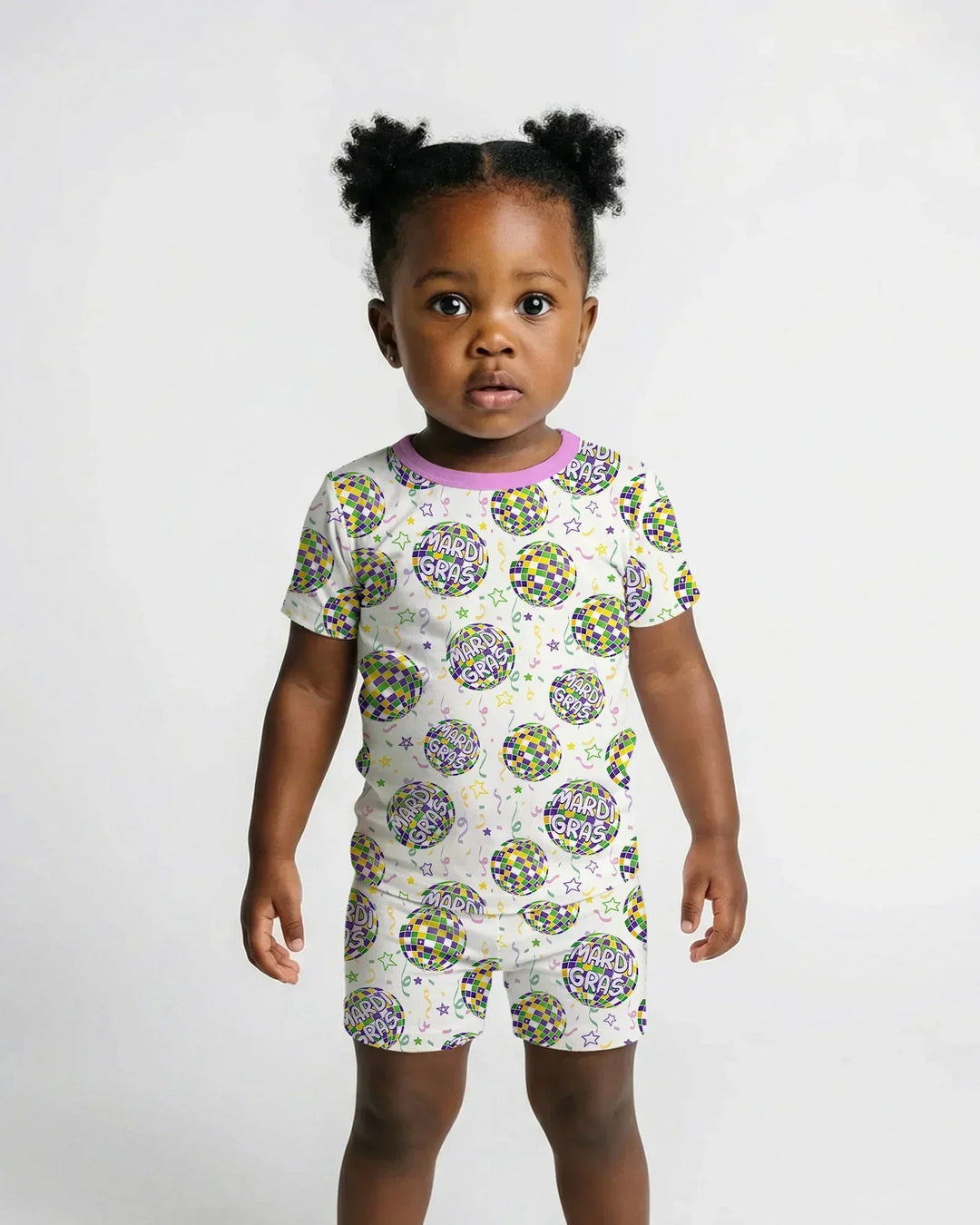 Mardi Gras Disco Ball Bamboo Two Piece Short Sleeve Shorts Pajama Set