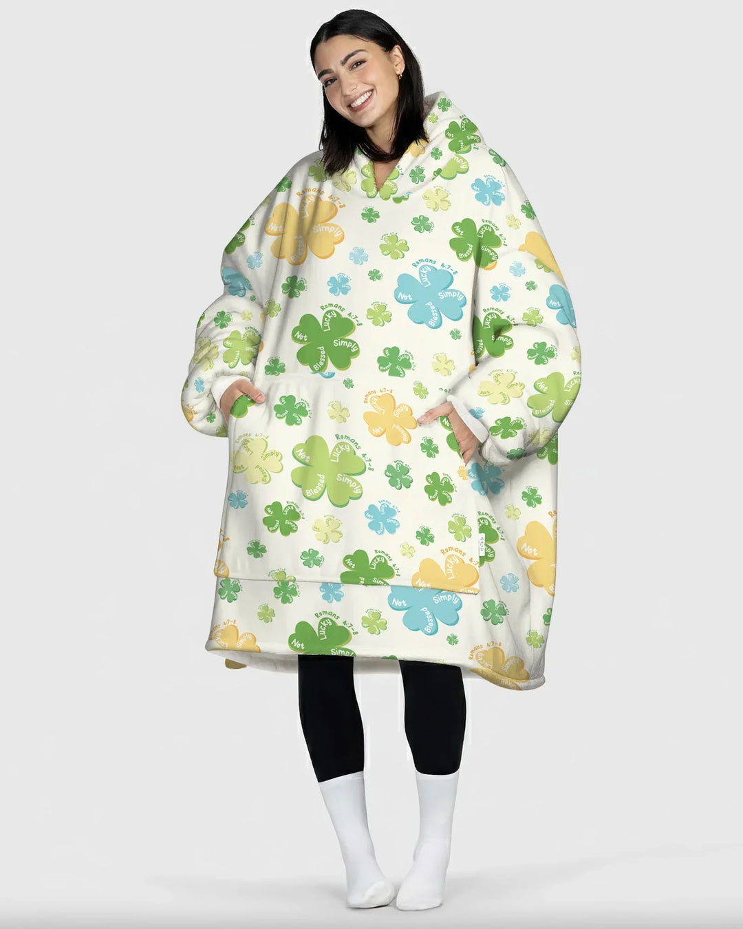 Shamrocks Print St. Patrick's Day Wearable Bamboo Blanket Hoodie