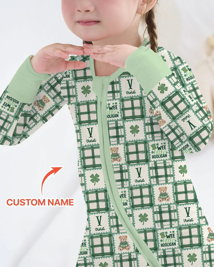 Custom Name Teddy Bear Gingham St. Patrick's Day Bamboo Convertible Zippy