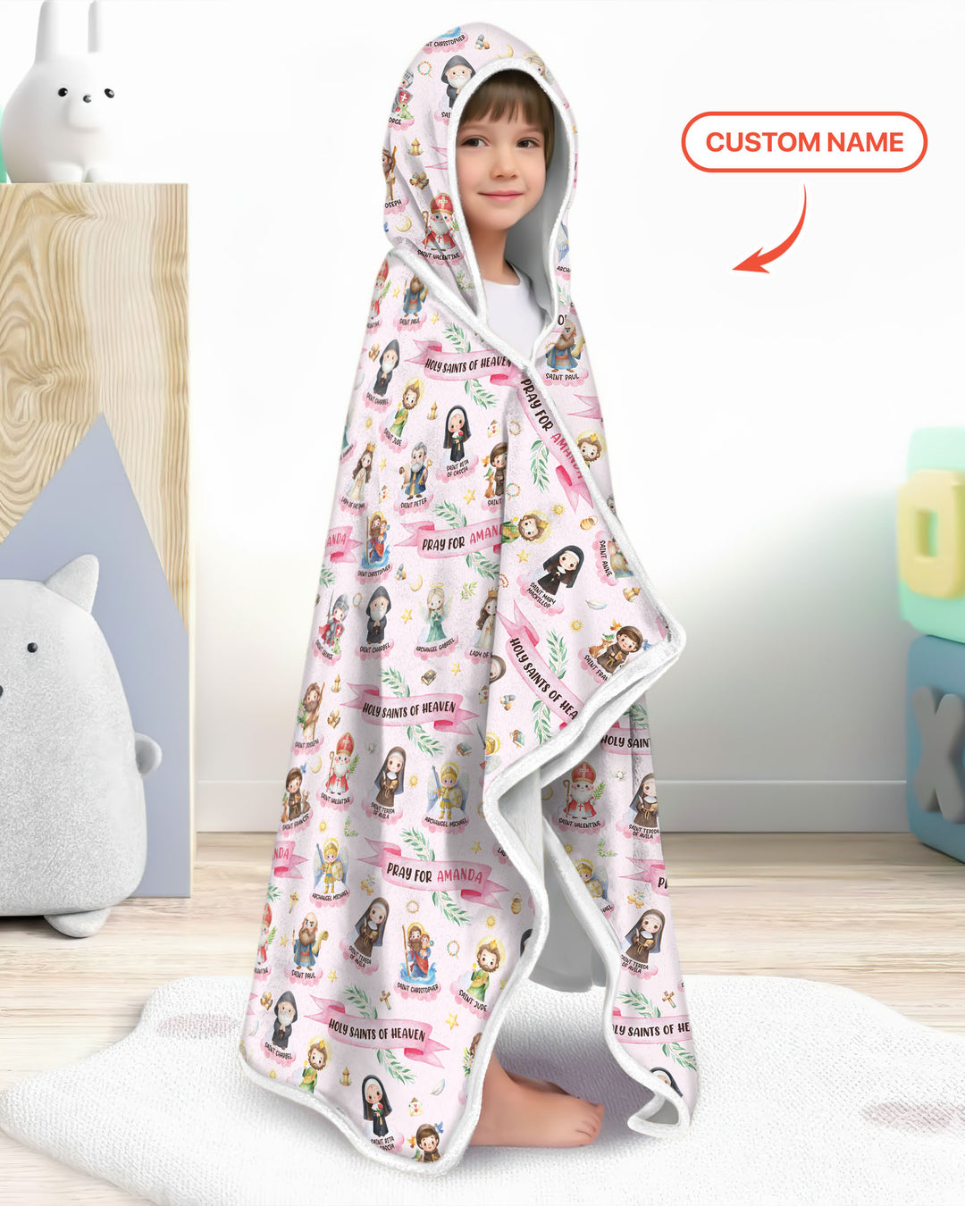 Holy Saints of Heaven Custom Name Bamboo Wearable Hooded Blanket