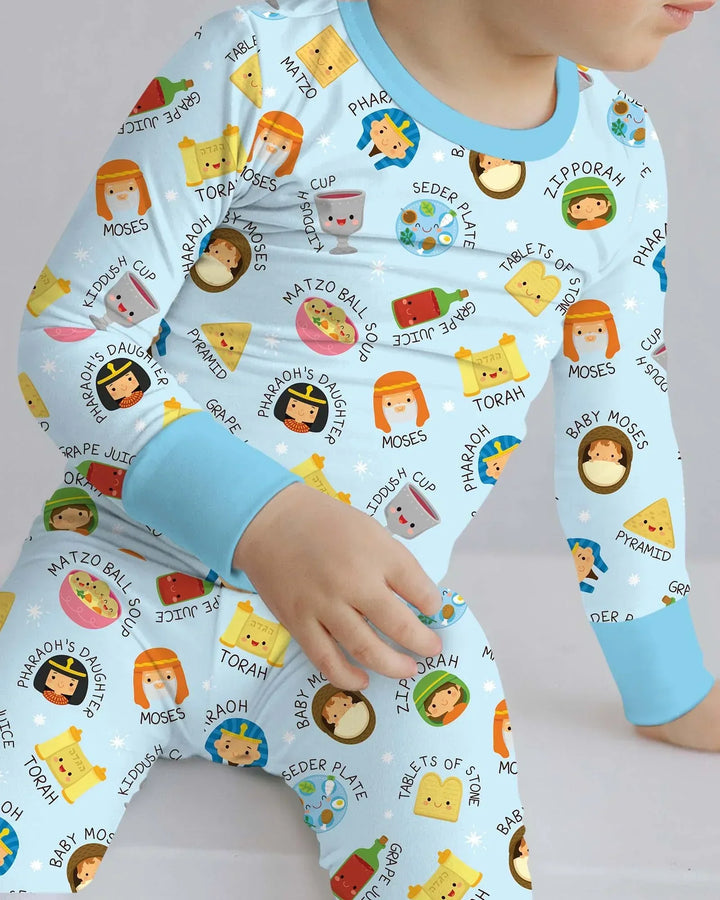 Cute Passover Characters Bamboo Two Piece Long Sleeve Pajama Set
