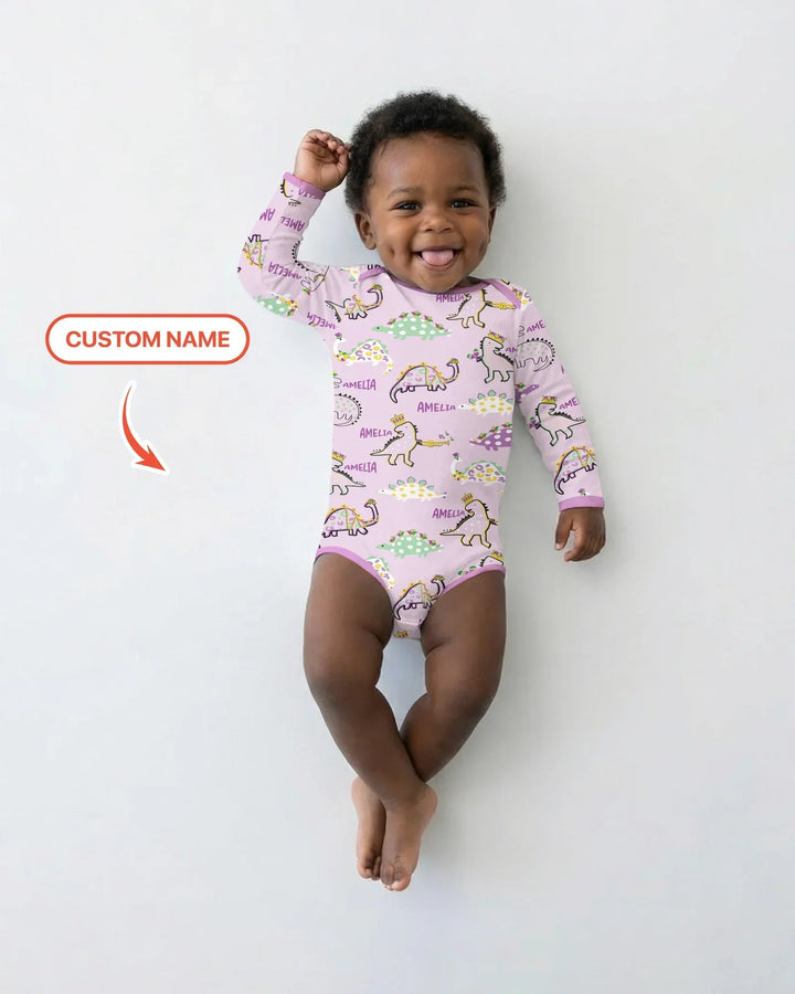 Custom Name Mardi Gras Saurus Buddy Bamboo Bodysuit