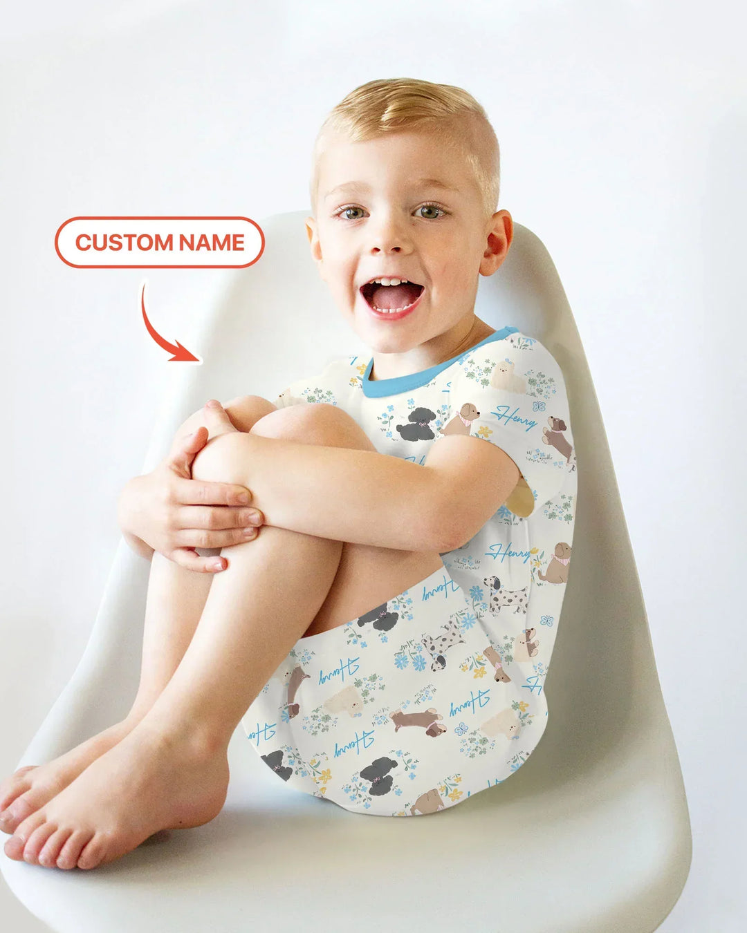 Custom Name Flower Dogs Bamboo Two Piece Short Sleeve Shorts Pajama Set