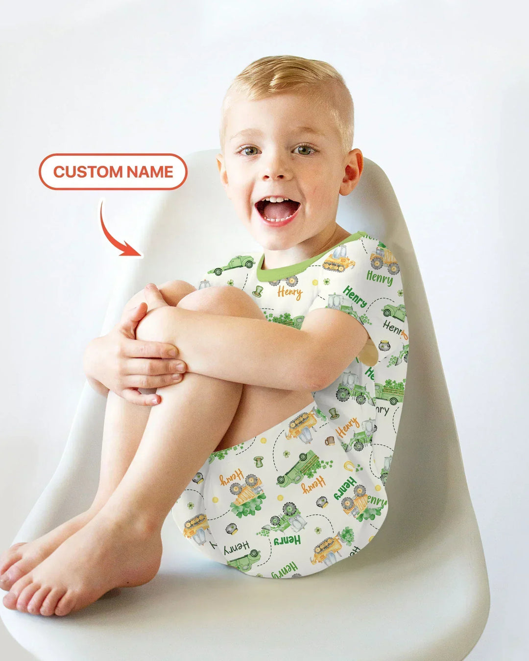 Construction St. Patrick's Day Custom Name Bamboo Two Piece Short Sleeve Shorts Pajama Set