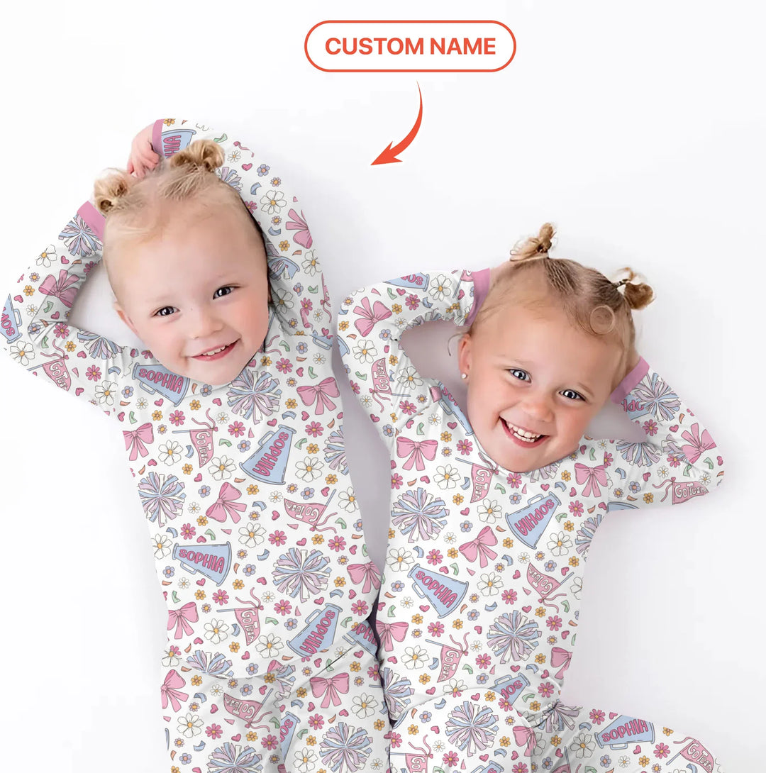 Custom Name Pastel Cheerleader Bamboo Two Piece Long Sleeve Pajama Set