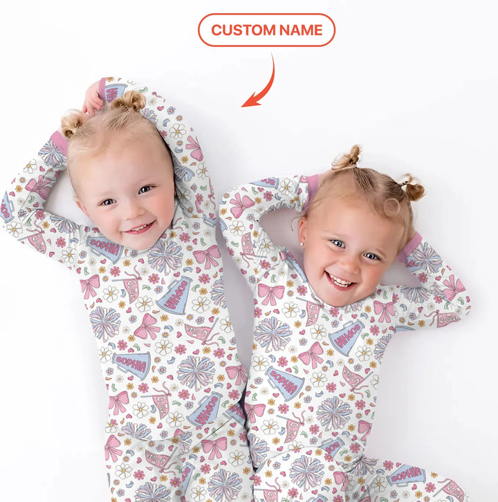 Custom Name Pastel Cheerleader Bamboo Two Piece Long Sleeve Pajama Set