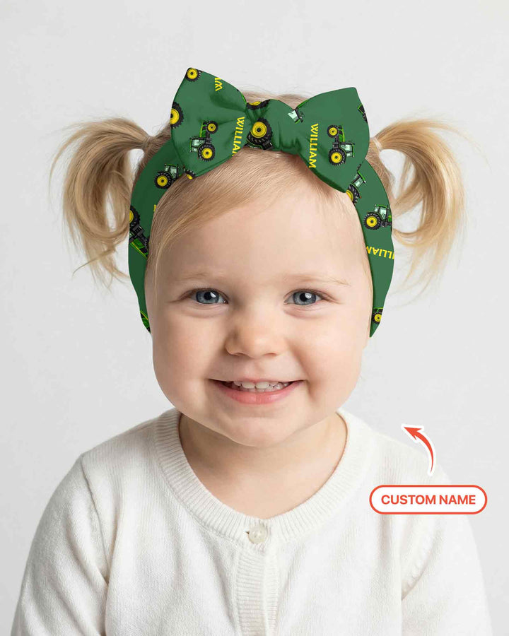 Custom Name Green Tractors Matching Daddy & Me Headband