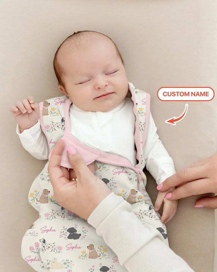 Custom Name Flower Dogs Bamboo Sleep Bag