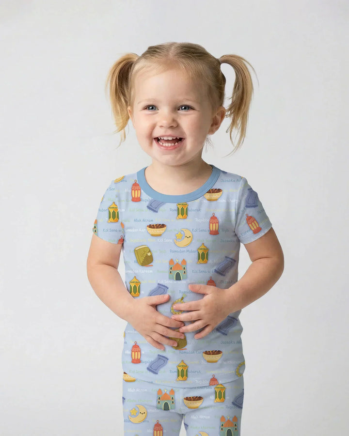 Ramadan Mubarak Family Matching Bamboo Two Piece Short Sleeve Pajama Set