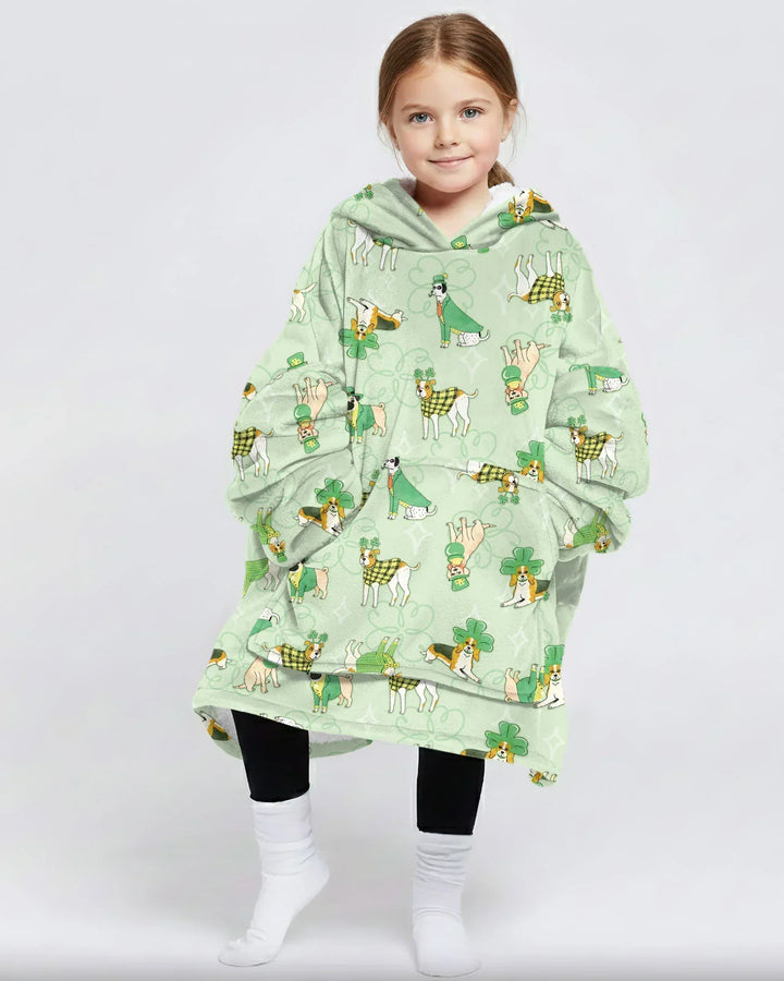 St. Patrick's Day Puppies Wearable Bamboo Blanket Hoodie
