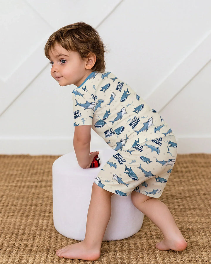 Wide Awake Matching Daddy & Me Bamboo Two Piece Short Sleeve Shorts Pajama Set