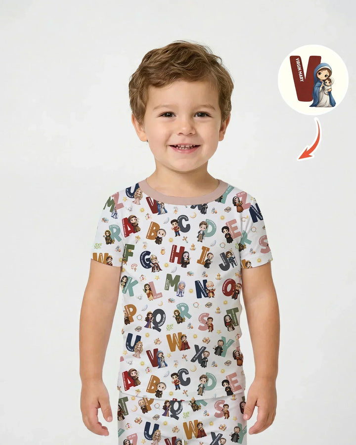 Catholic Saint ABCs Bamboo Two Piece Short Sleeve Pajama Set