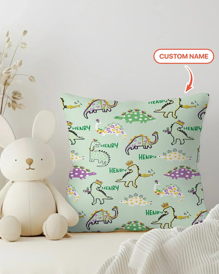 Custom Name Mardi Gras Saurus Bamboo Pillow Case