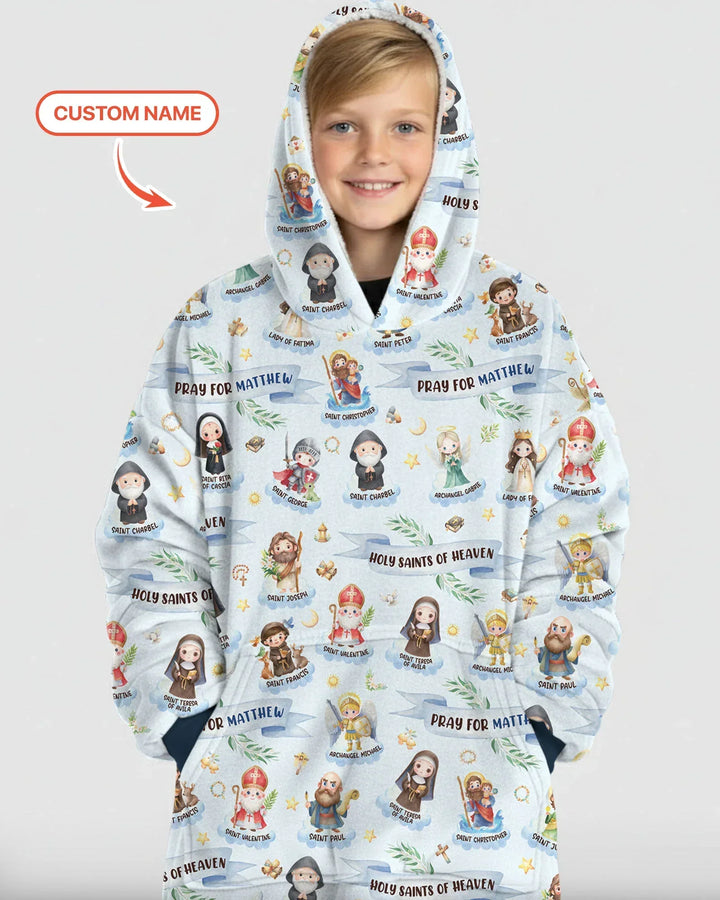 Holy Saints of Heaven Custom Name Bamboo Blanket Hoodie
