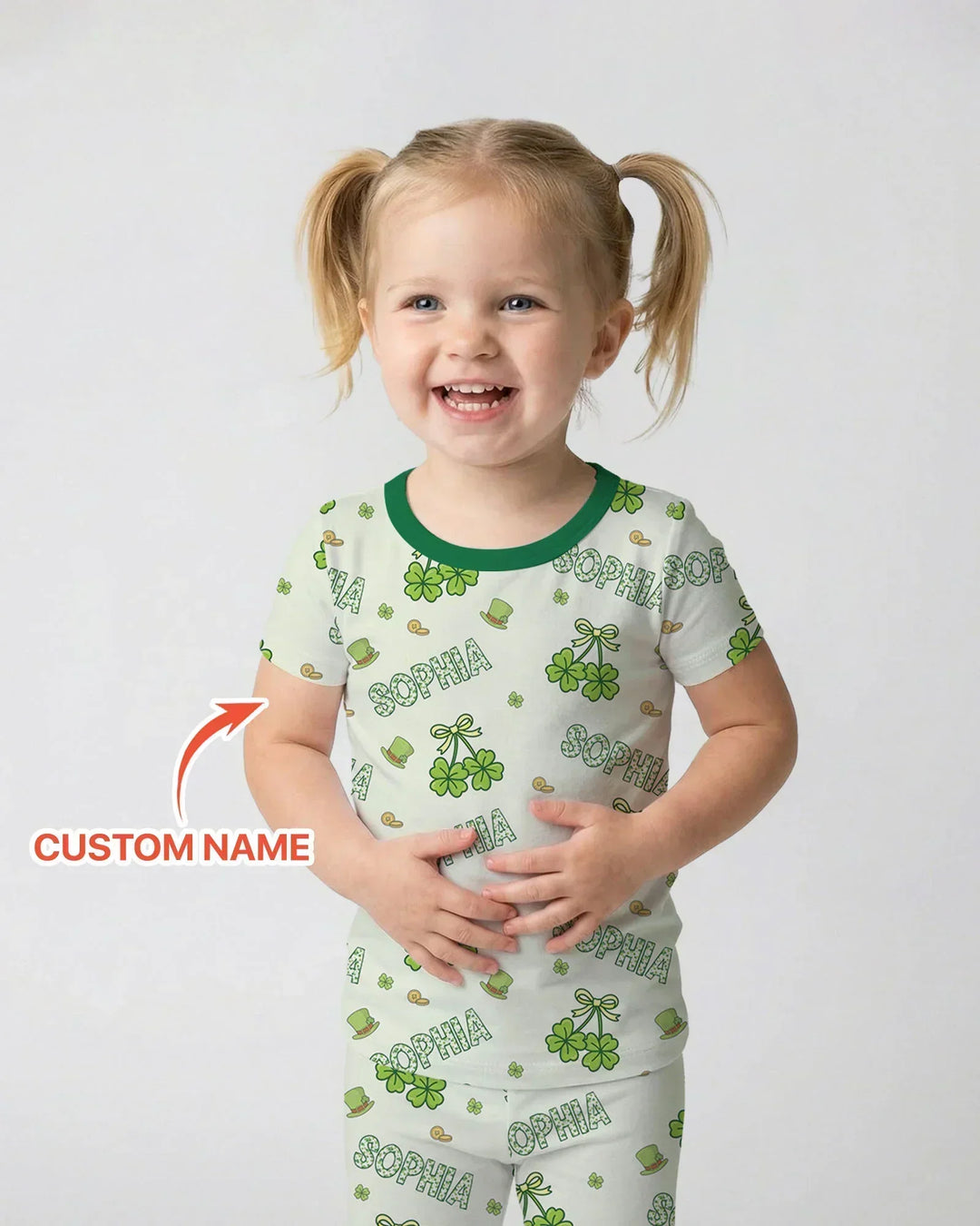 Custom Name Lucky Little Shamrock Bamboo Two Piece Short Sleeve Pajama Set
