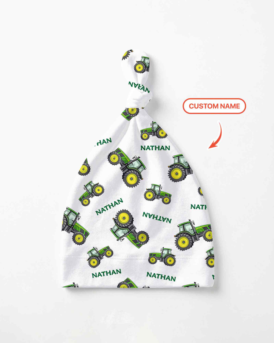 Custom Name Green Tractors Matching Daddy & Me Bamboo Knotted Hat