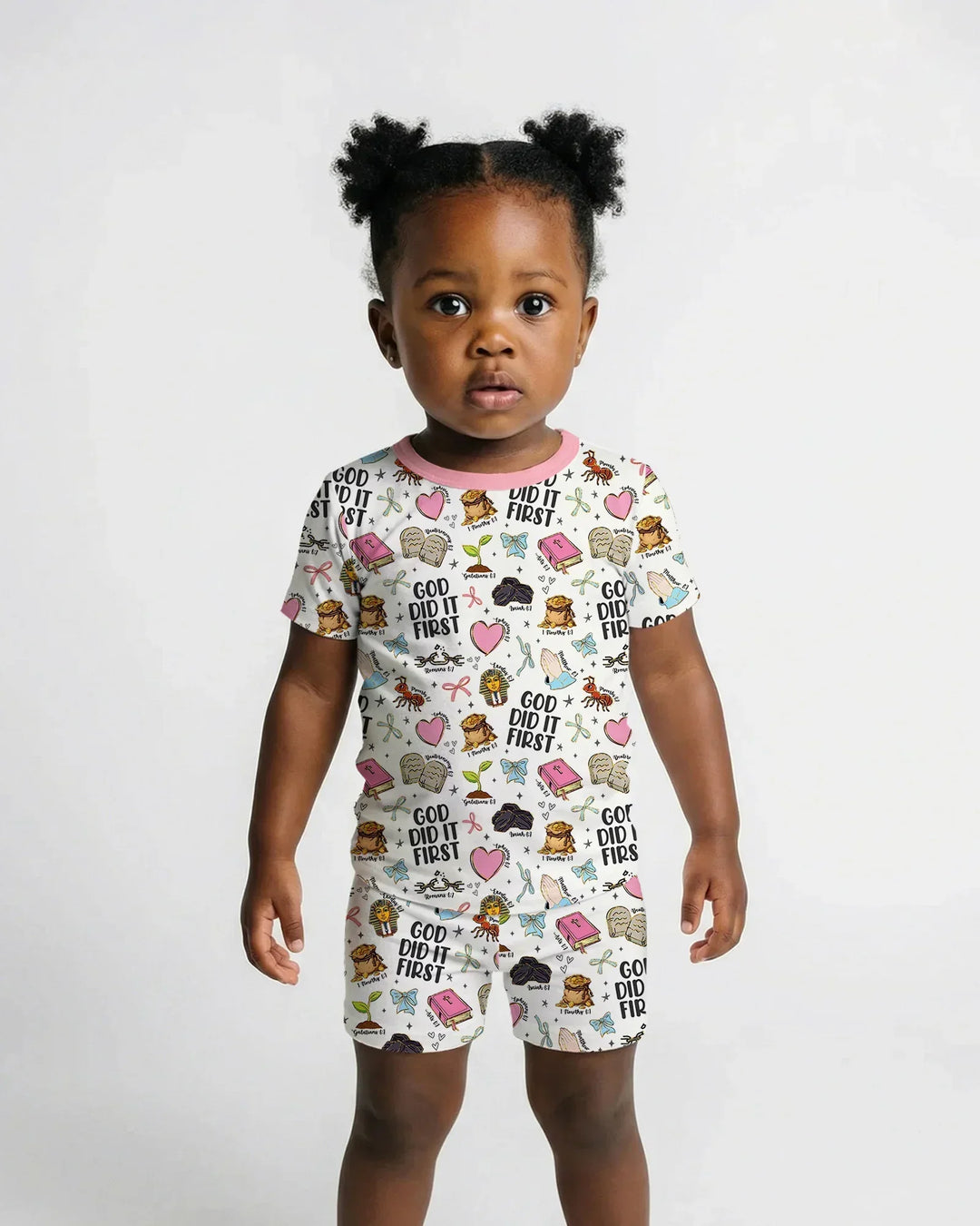 God Did It First Bamboo Two Piece Short Sleeve Shorts Pajama Set