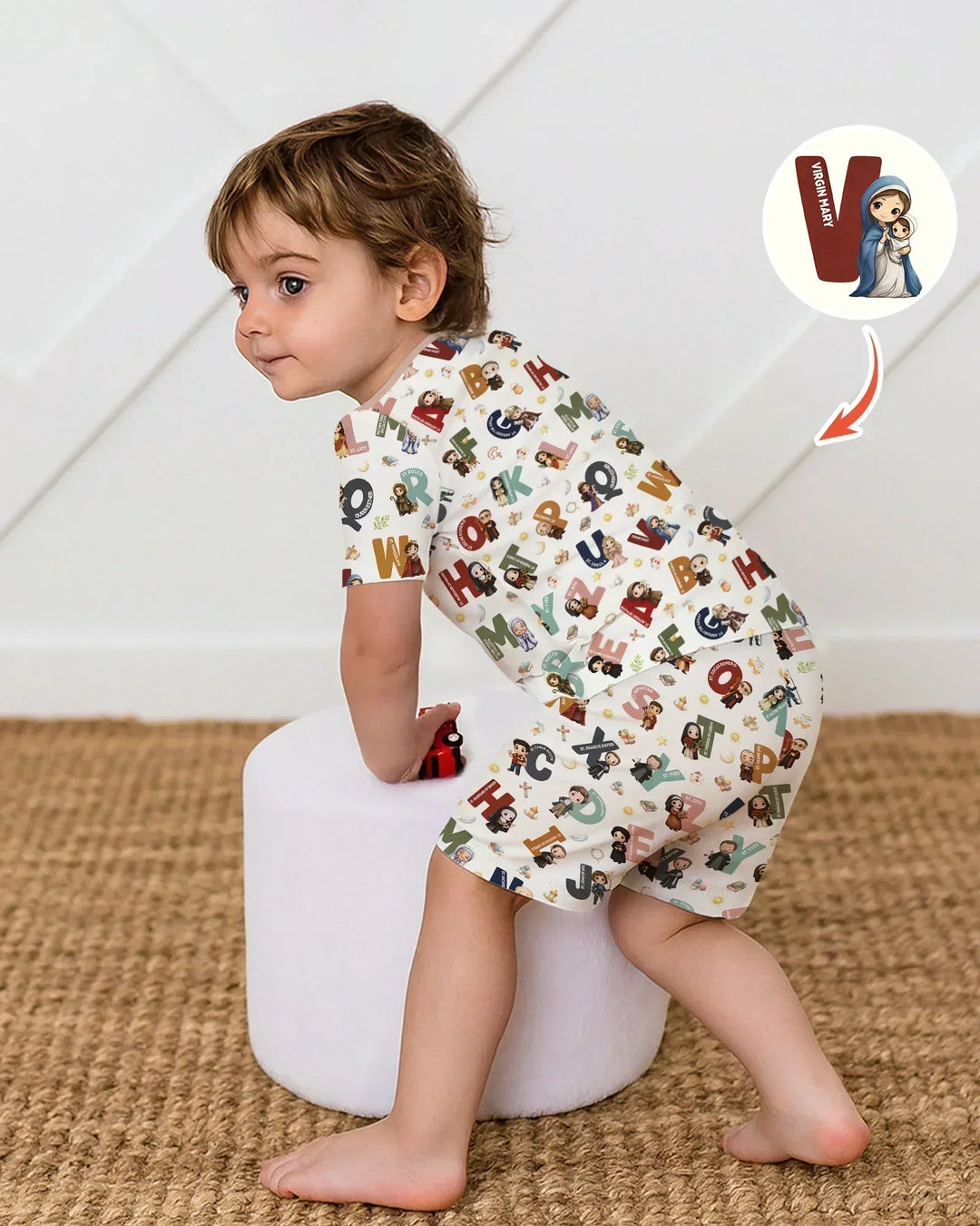 Catholic Saint ABCs Bamboo Two Piece Short Sleeve Shorts Pajama Set