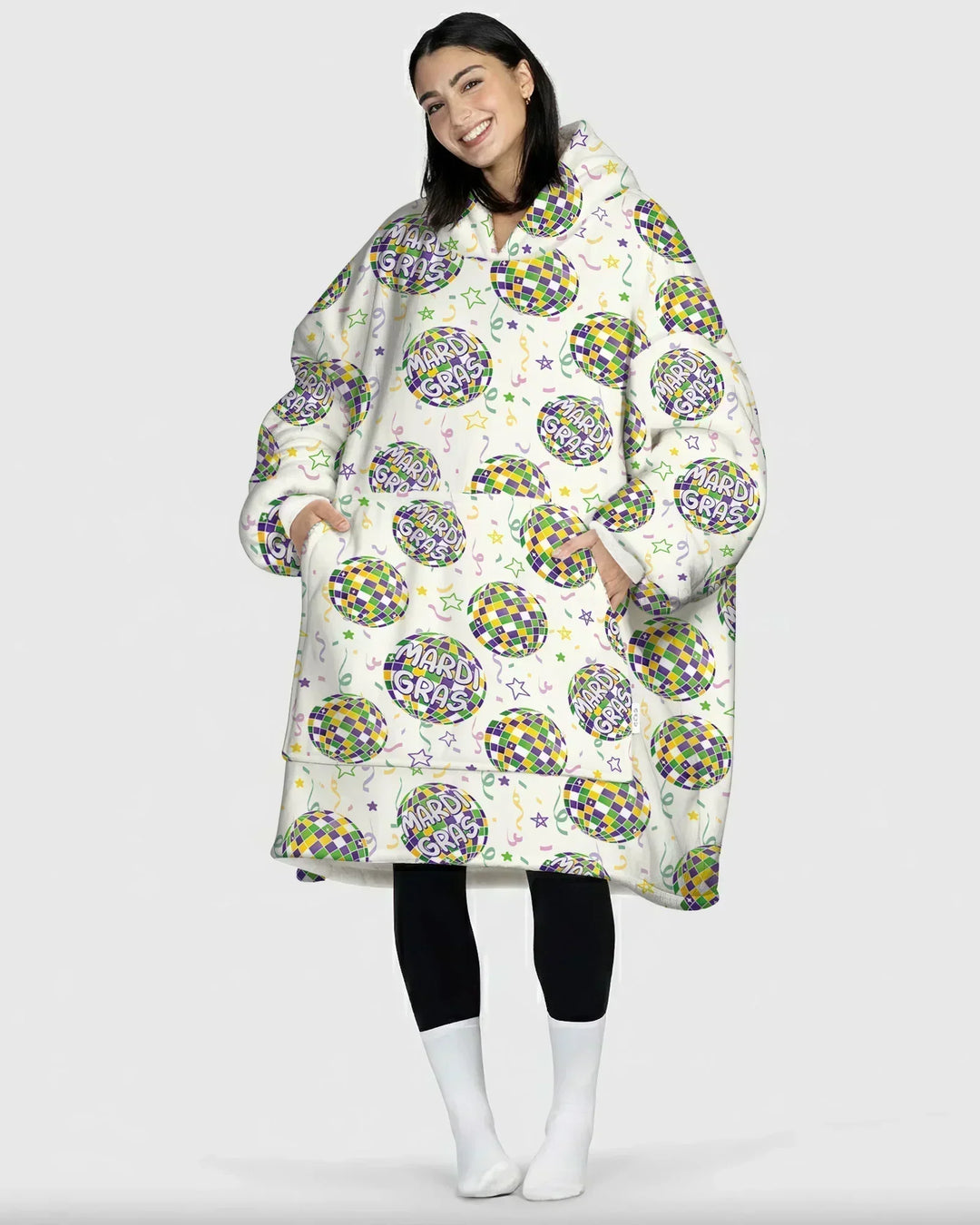 Mardi Gras Disco Ball Wearable Bamboo Blanket Hoodie