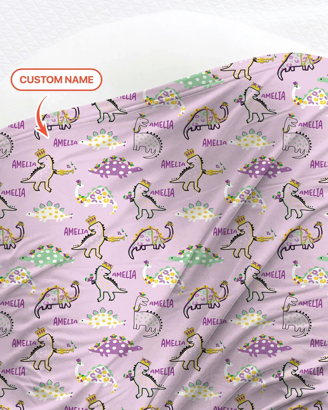 Custom Name Mardi Gras Saurus Bamboo Swaddle Blanket